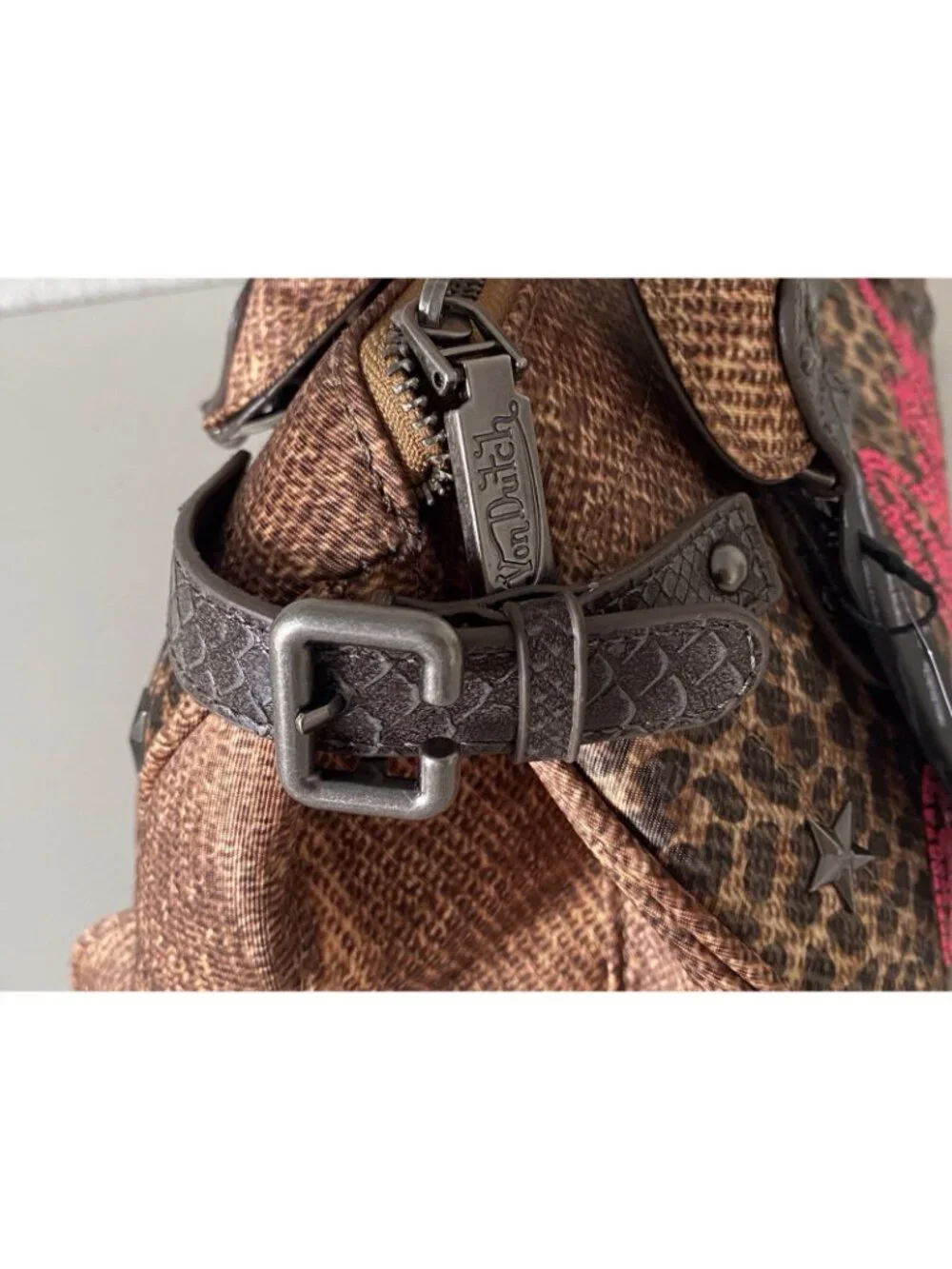 Von Dutch Leopard Print Bree Satchel Bag Animal Print Chic Orange W/Lock Charm